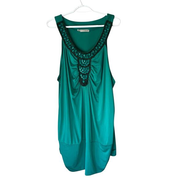 Maurices Green Tank Top with Beaded Neckline Size 3 - Picture 1 of 14